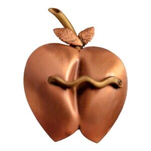 Vintage Copper Apple with Worm Pin Brooch